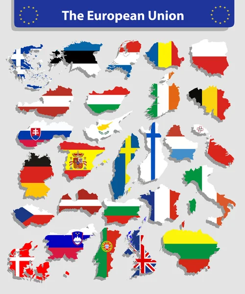 Mappa e bandiere dell'Unione europea — Vettoriale Stock