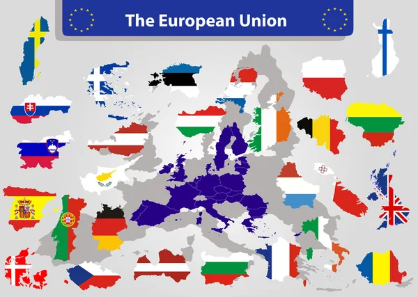 Mapa e bandeiras da União Europeia — Vetor de Stock