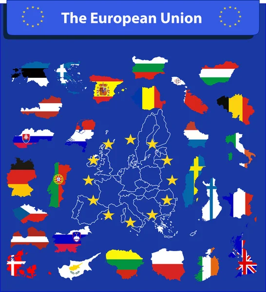 欧洲联盟地图和标志 — 图库矢量图片
