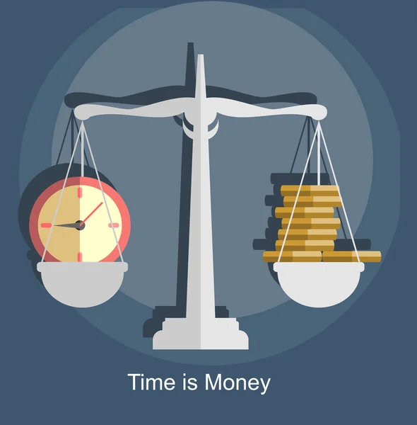 Scale weighing money and time — Stock Vector