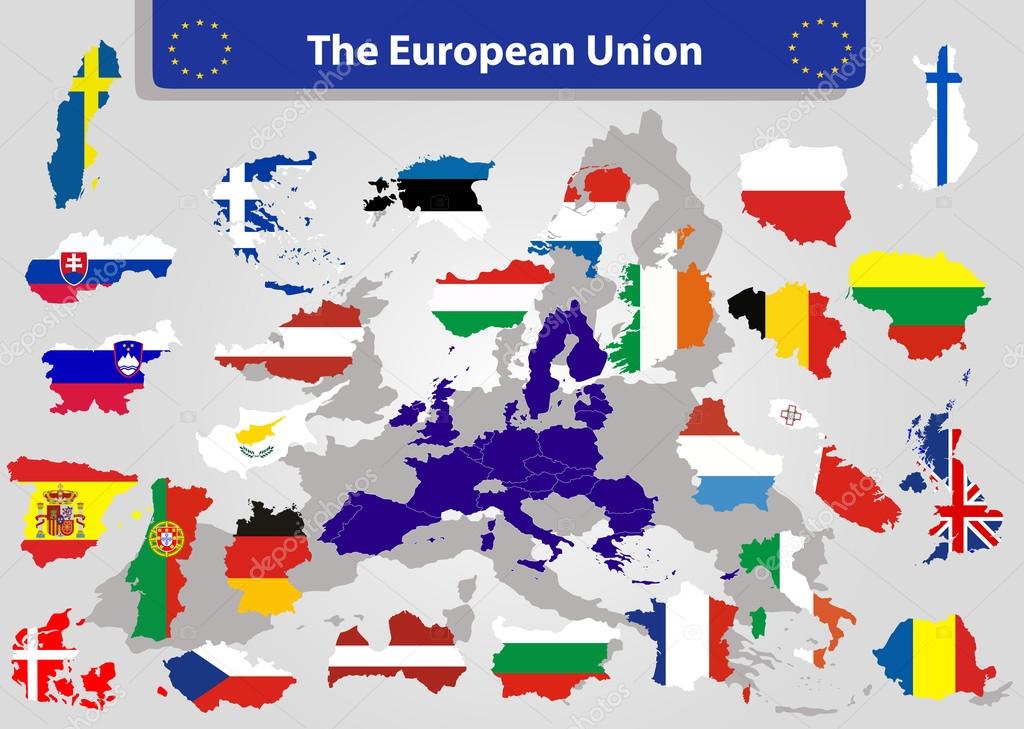 European Union map and flags