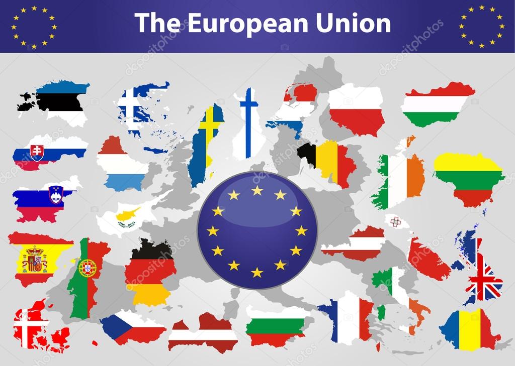 European Union map and flags