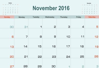 Kasım planlayıcısı 2016 takvimi