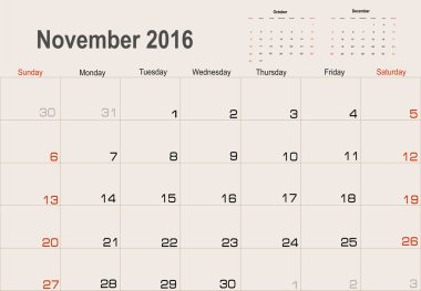 Kasım planlayıcısı 2016 takvimi