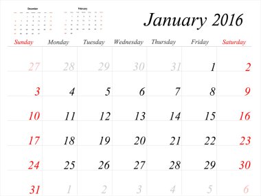 Ocak planlayıcısı 2016 takvimi