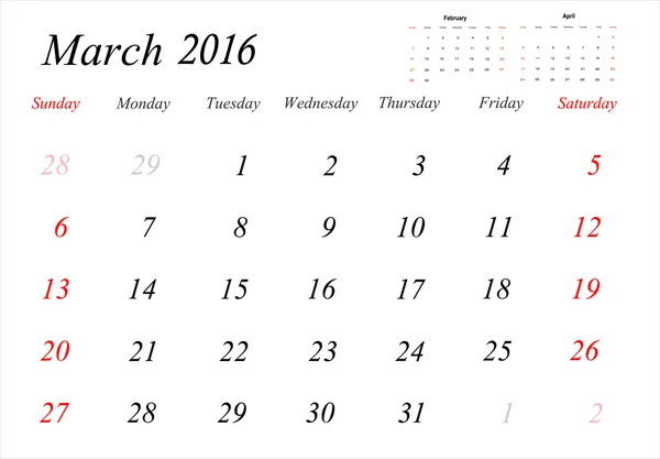 Marc kalender planner 2016 — Stockvector