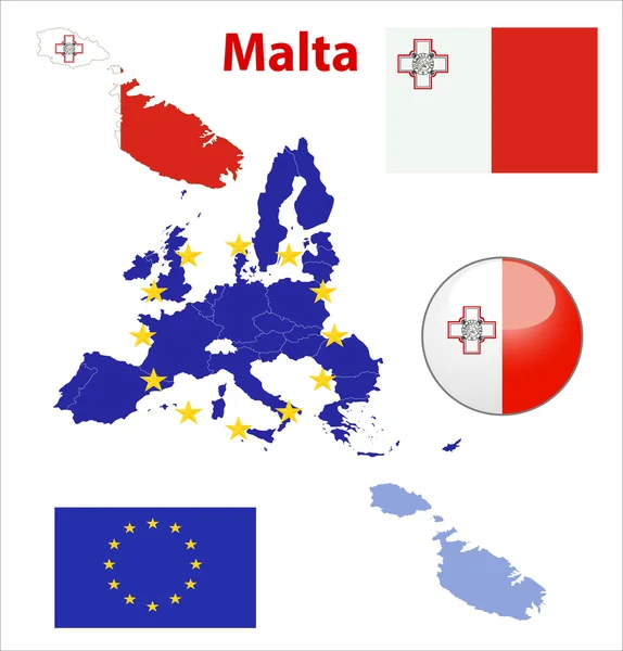 Malta Bandera botón brillante — Vector de stock