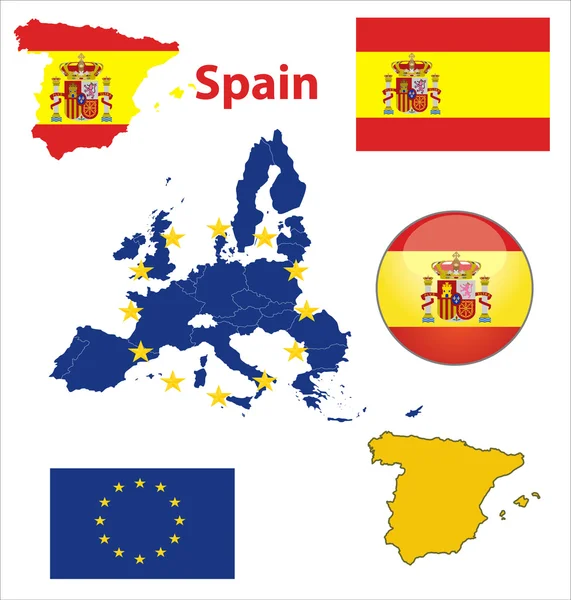 Bandera de España botón brillante — Vector de stock