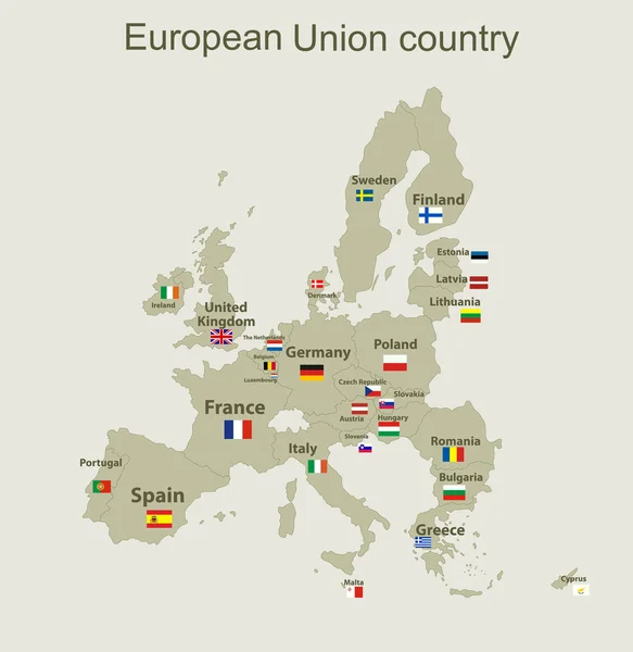 Carta dell'Unione europea con bandiere — Vettoriale Stock