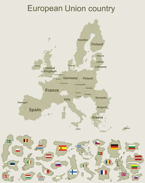 Europeiska unionen karta med flaggor — Stock vektor