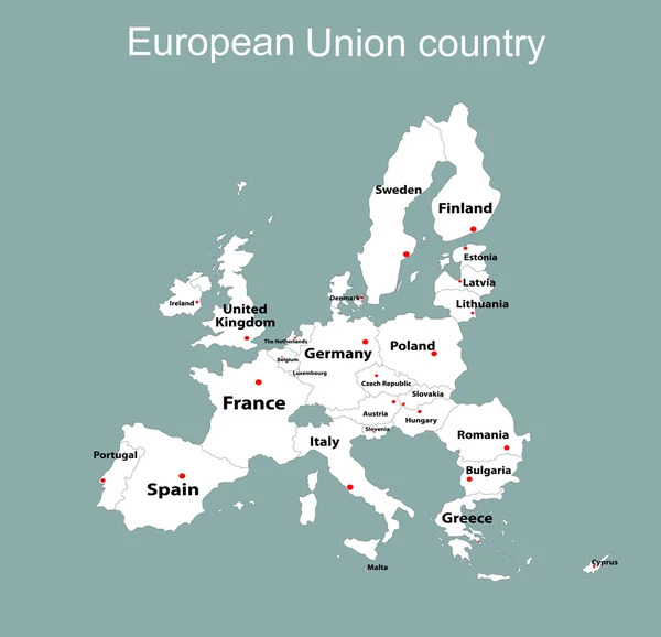 Karte der Europäischen Union mit allen Ländern — Stockvektor