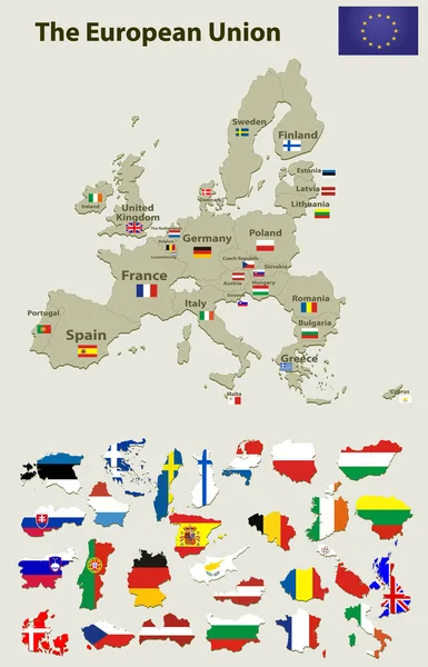 Mapa de la Unión Europea con banderas — Vector de stock