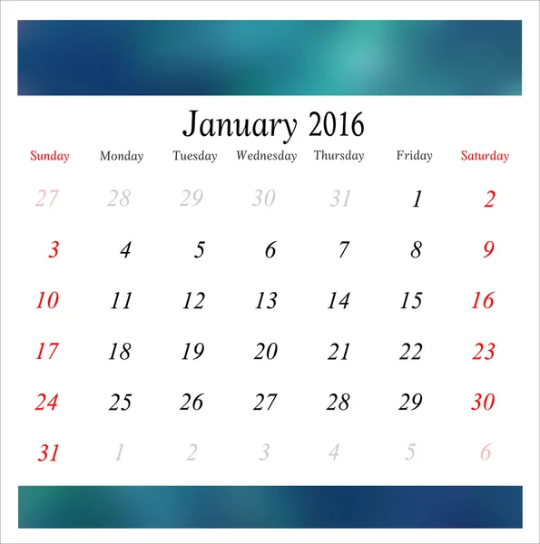 Calendário Janeiro de 2016 — Vetor de Stock