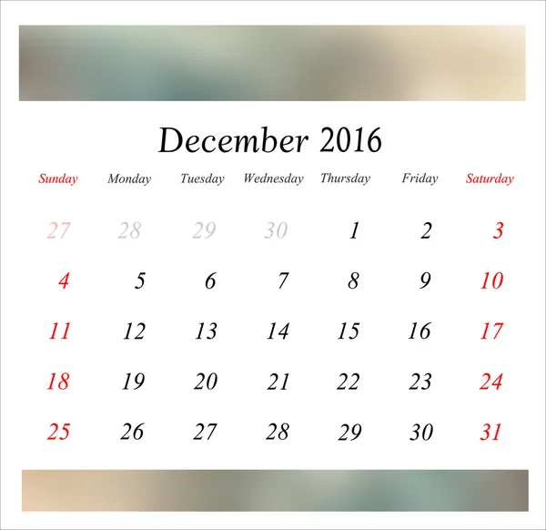 Takvim Aralık 2016 — Stok Vektör