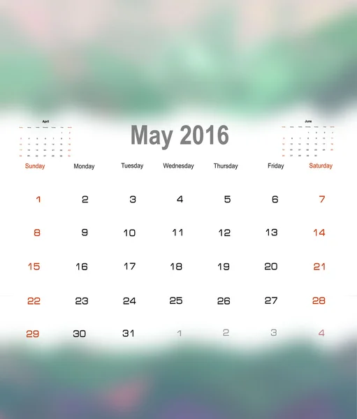 Календарь Май 2016 — стоковый вектор