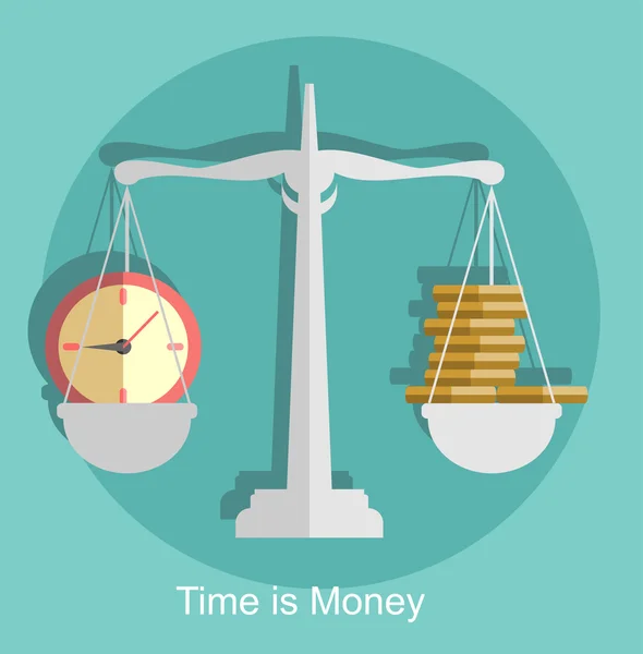 Scale weighing money and time — Stock Vector