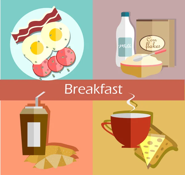 Concepto de desayuno iconos planos — Vector de stock