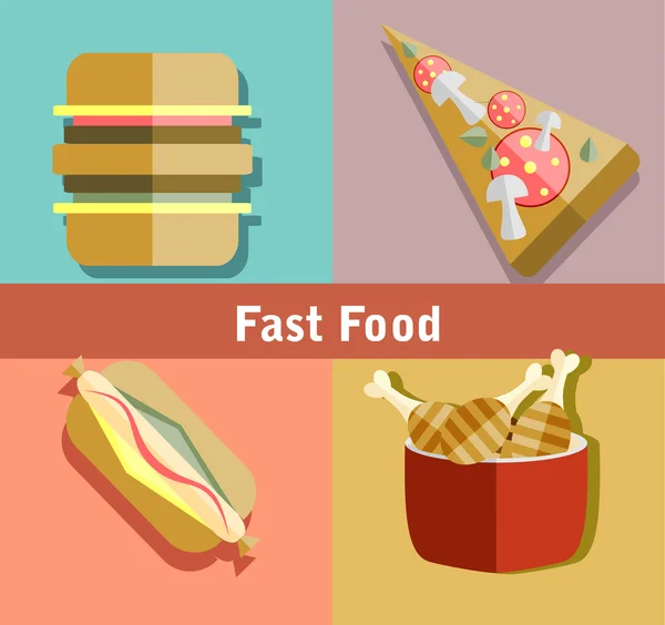 Fast food icônes plates — Image vectorielle