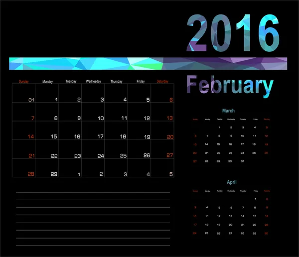 Calendar planner  2016 — Stock Vector