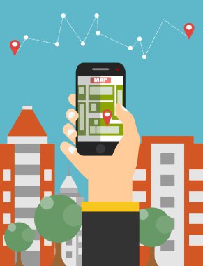 man holding smartphone with gps