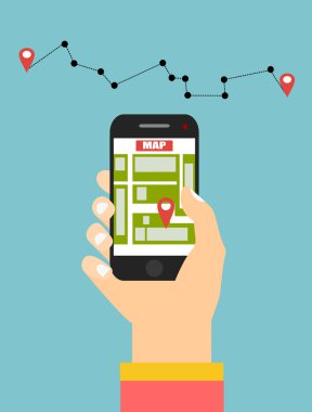 man holding smartphone with gps