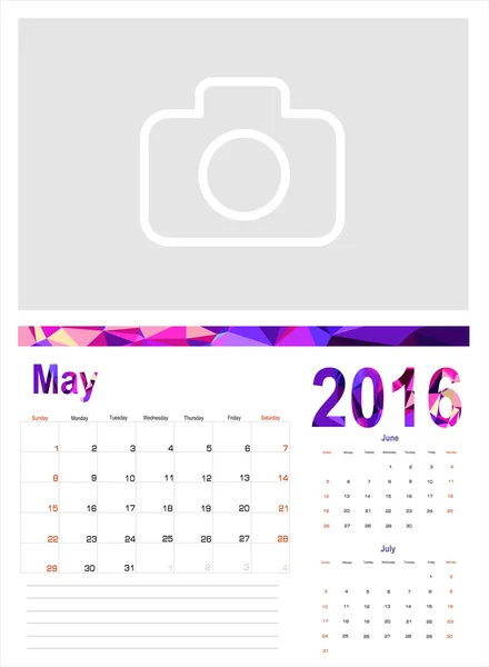 Майский календарь на 2016 год — стоковый вектор