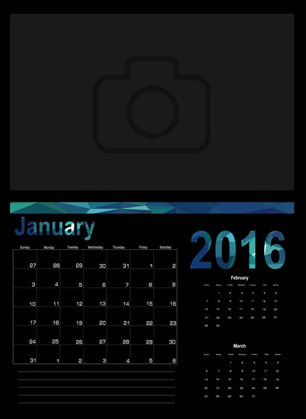 Январь Планировщик календаря 2016 — стоковый вектор