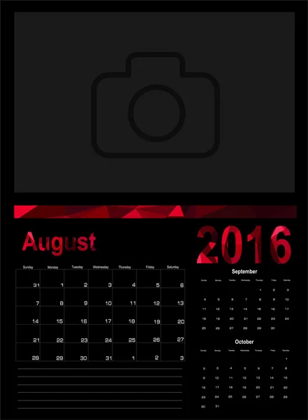 Календарь на август 2016 — стоковый вектор