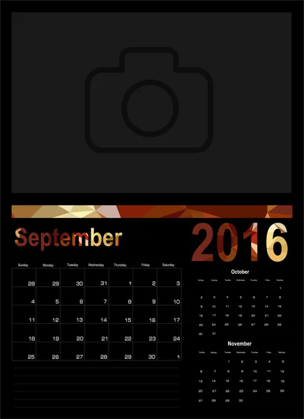 Планировщик календаря на сентябрь 2016 — стоковый вектор