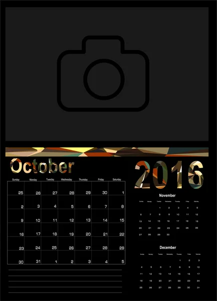 Planejador do calendário de outubro 2016 — Vetor de Stock