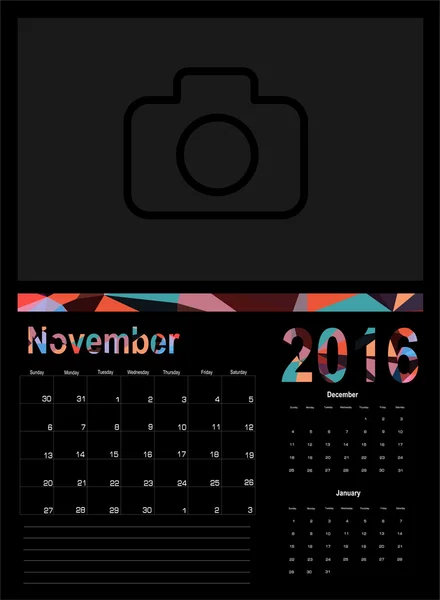 Calendário de novembro Planner 2016 — Vetor de Stock
