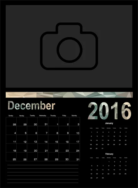 Calendário de dezembro Planner 2016 — Vetor de Stock