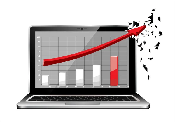 Grafico di crescita di laptop e business — Vettoriale Stock