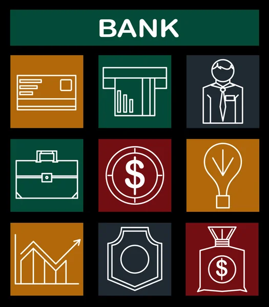 Bank kolorowe ikony zestaw — Wektor stockowy