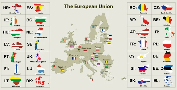 Europeiska unionen karta med flaggor — Stock vektor