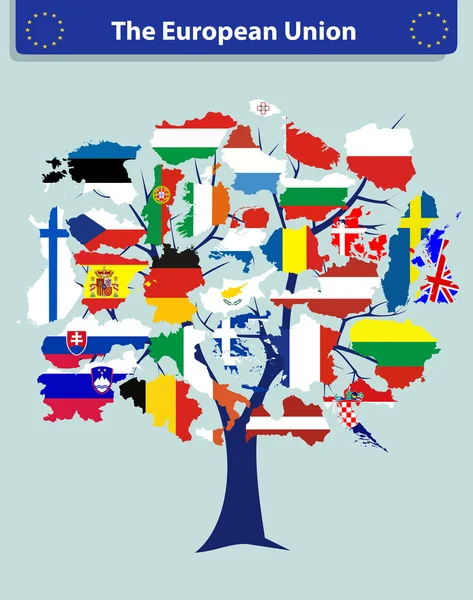 Флаги Европы в оформлении деревьев . — стоковый вектор