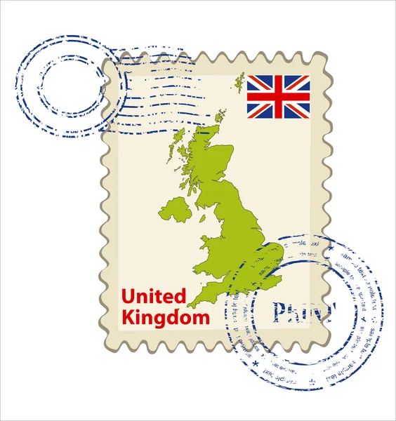 Timbro postale con la mappa di Regno Unito — Vettoriale Stock