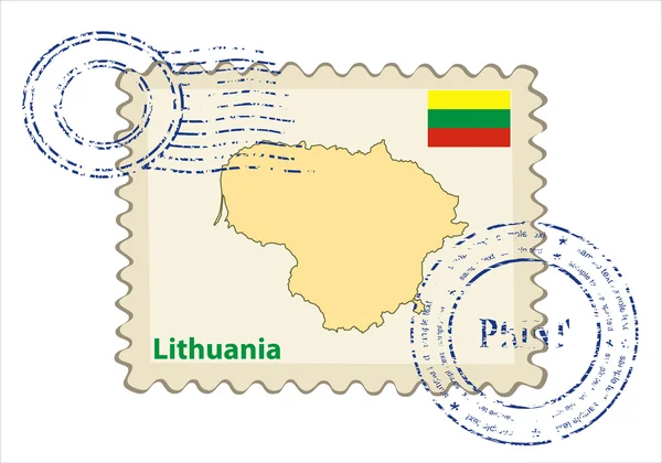 Matasellos con mapa de Lituania — Vector de stock