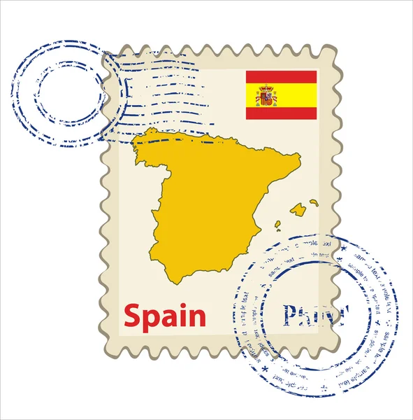 Ταχυδρομικής σφραγίδας με χάρτη της Ισπανίας — Διανυσματικό Αρχείο