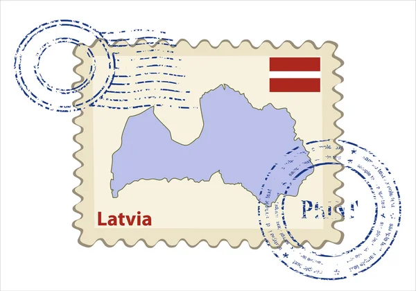 Matasellos con mapa de Letonia — Vector de stock