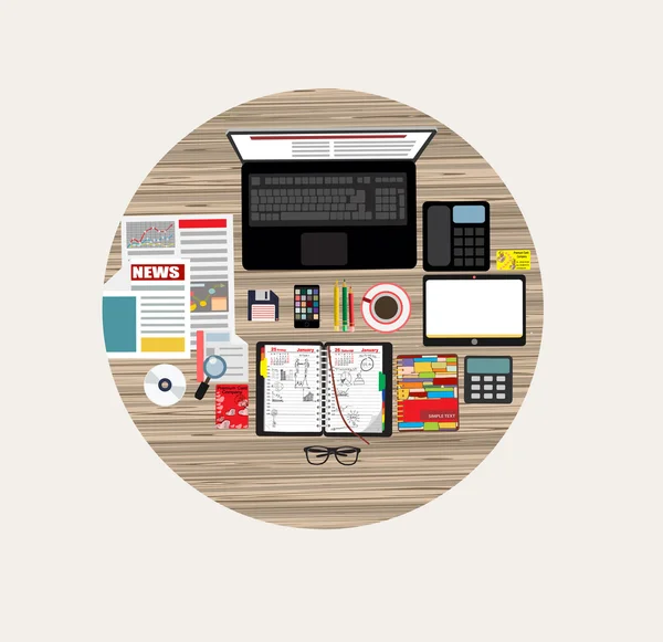 Lieu de travail bureau avec ordinateur portable — Image vectorielle