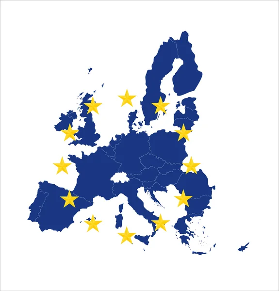 Mapa de la Unión Europea y la bandera de la UE — Vector de stock