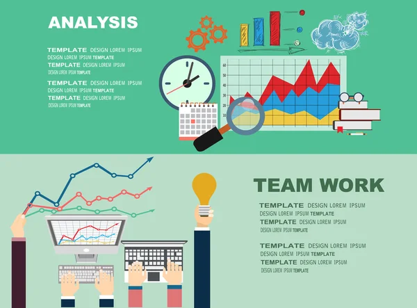 Bedrijfsanalyse en team werken strategie — Stockvector