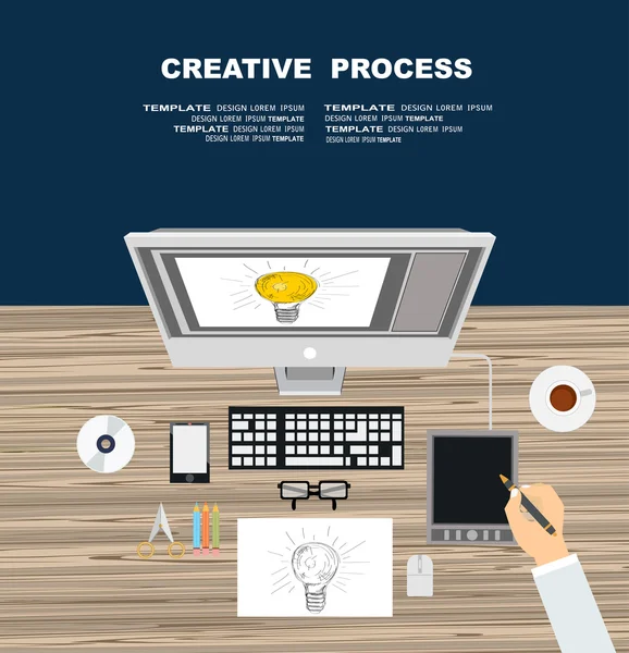 Oficina de trabajo con portátil — Vector de stock