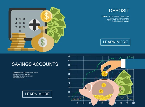 Savings accounts flat concepts set — Stock Vector