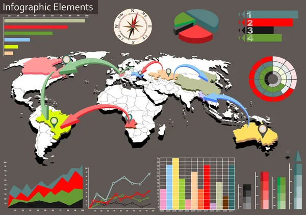 Mapa del mundo y gráficos de la información — Vector de stock