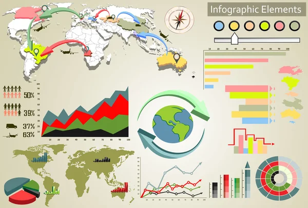 Mapa del mundo y gráficos de la información — Vector de stock