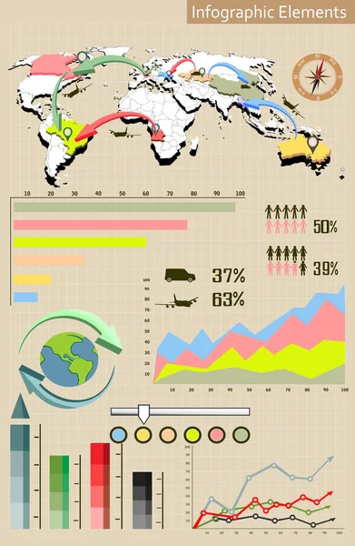 Mapa del mundo y gráficos de la información — Vector de stock