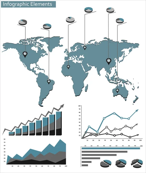 Mapa del mundo y gráficos de la información — Vector de stock