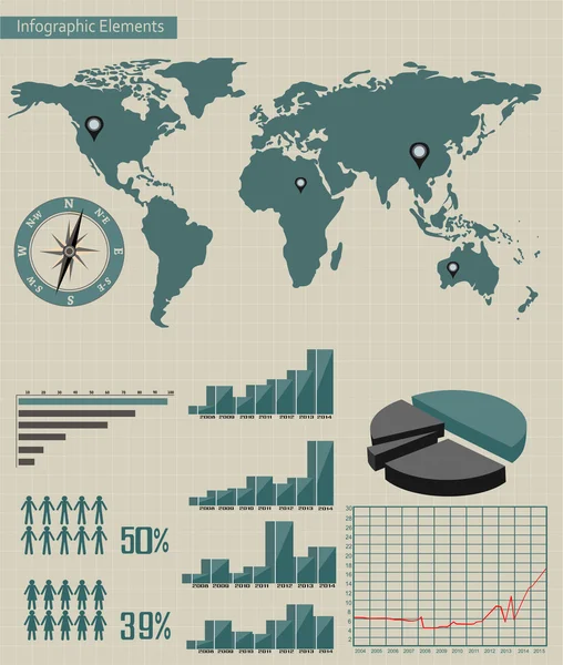 Mapa del mundo y gráficos de la información — Vector de stock